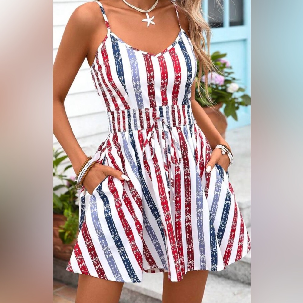 Striped Red and Blue Sleeveless Romper